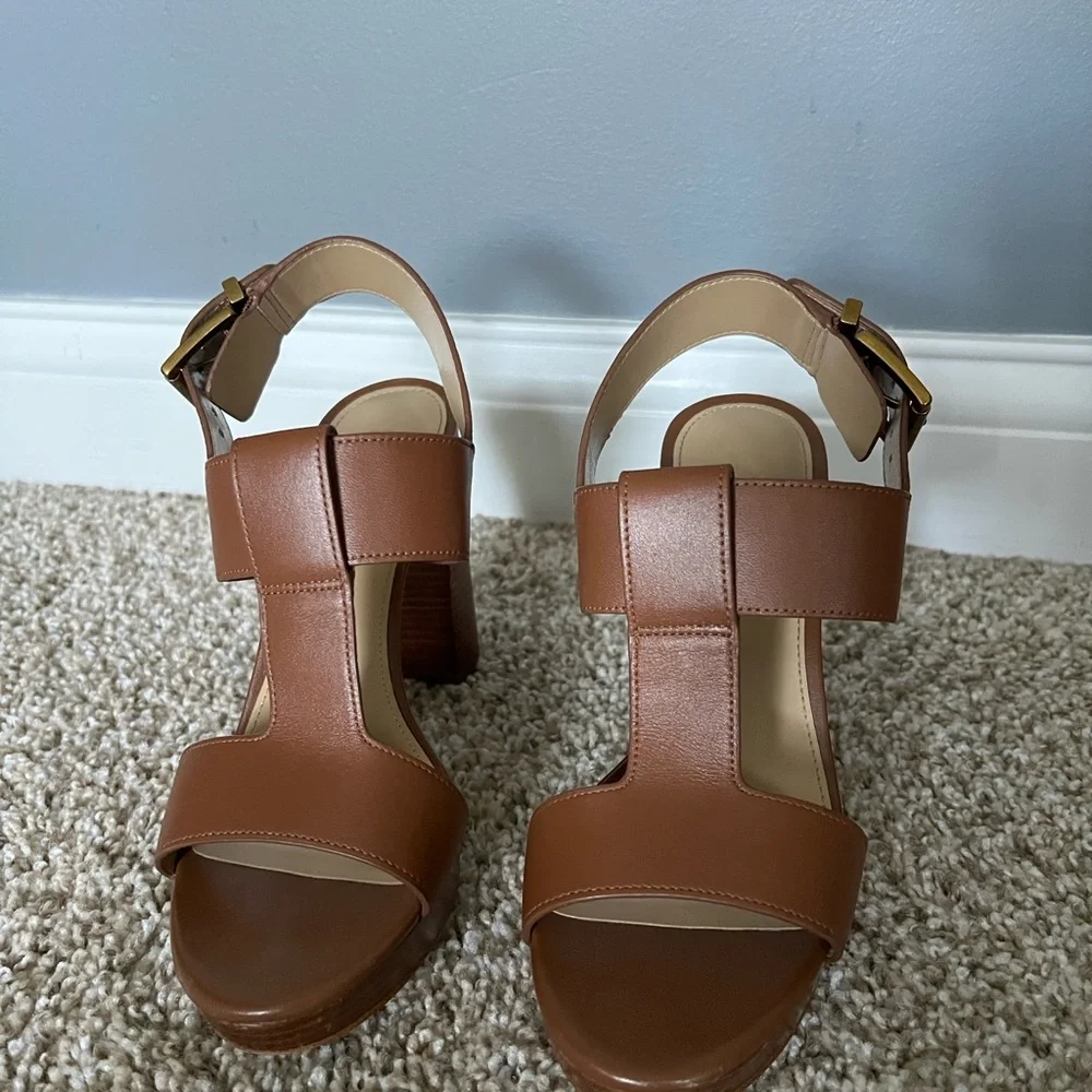 Michael Kors Brown Leather Block Heels - Picture 2 of 6